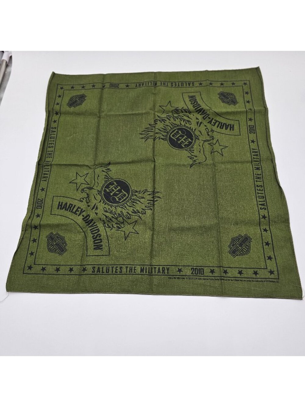 Harley-Davidson Salutes The Military 2010 Green Bandana Head Scarf Head Wrap NEW